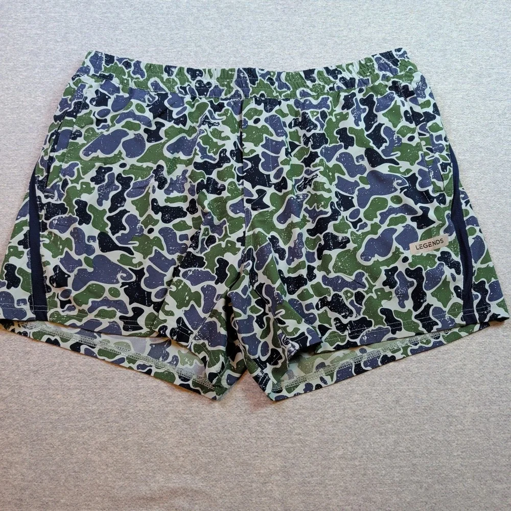 Legends Luka Shorts Mens XXL 2XL Green Blue Camo Lined Athletic Training Running